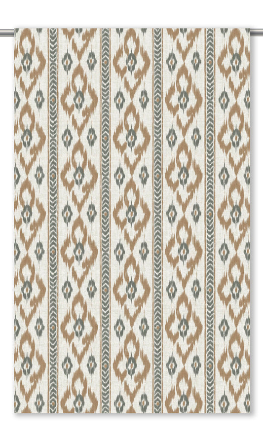 Ikat Geometric Window Curtains (Peanut Brown/ Gray-Green)
