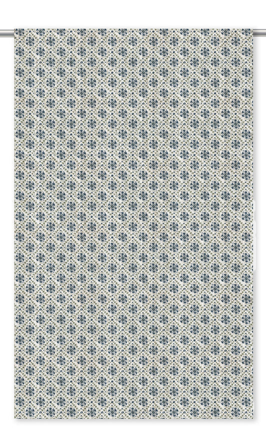 Floral Lattice Print Home Decor Fabric By the Yard (Navy Blue/ White)