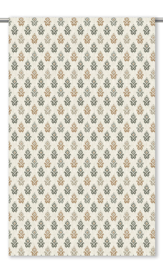 Ikat Paisley Block Print Home Decor Fabric Sample (Cream/ Gray-Green/ Beige)