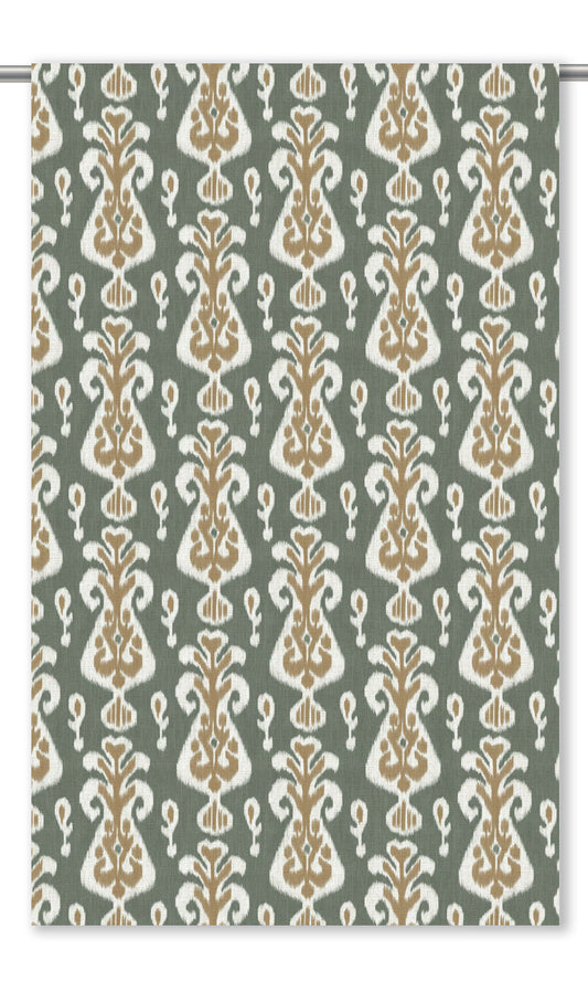 Ikat Floral Window Curtains (Moss Green/ Peanut Brown)
