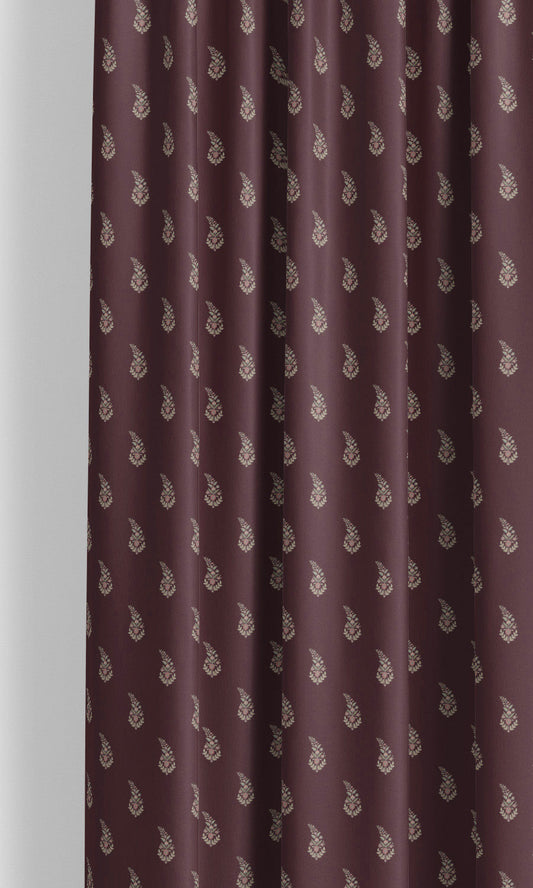 Paisley Floral Block Print Velvet Window Shades (Burgundy/ Cream)