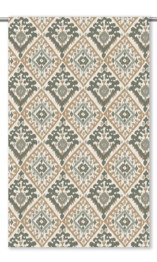 Ikat Argyle Home Decor Fabric By the Yard (Moss Green/ Peach Brown)
