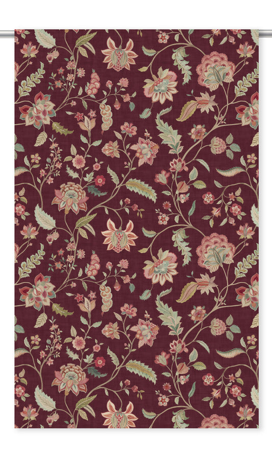 Jacobean Floral Velvet Window Curtains (Wine Red/ Pale Green/ Blush Pink)