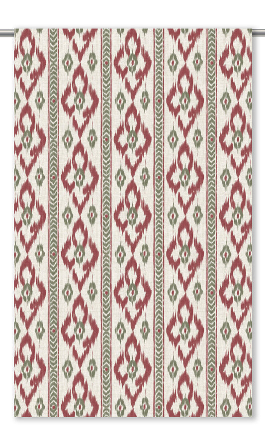 Ikat Geometric Home Decor Fabric Sample (Brick Red/ Olive Green)