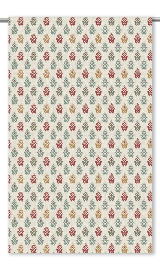 Ikat Paisley Block Print Home Decor Fabric By the Yard (Cream/ Red/ Moss Gray)