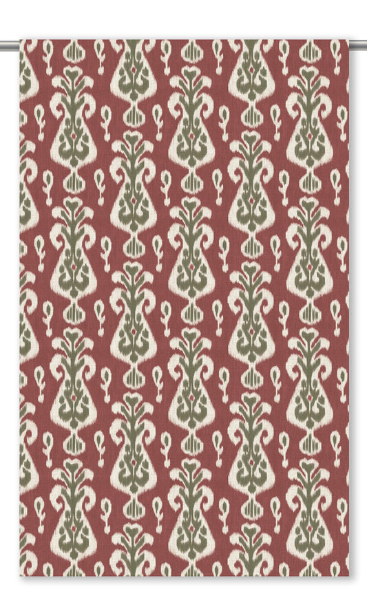 Ikat Floral Home Decor Fabric By the Yard (Burgundy Red/ Green)