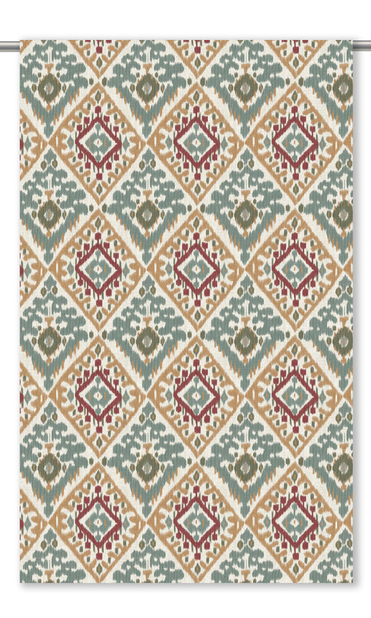 Ikat Argyle Window Curtains (Duck Egg Blue/ Peachy Beige/ Red)
