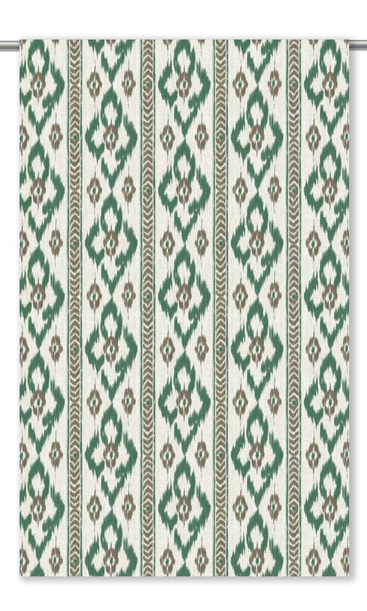 Ikat Geometric Home Decor Fabric Sample (Forest Green/ Brown)