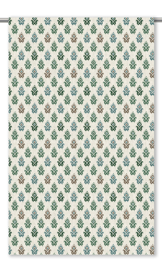 Ikat Paisley Block Print Home Decor Fabric By the Yard (Cream/ Forest Green)