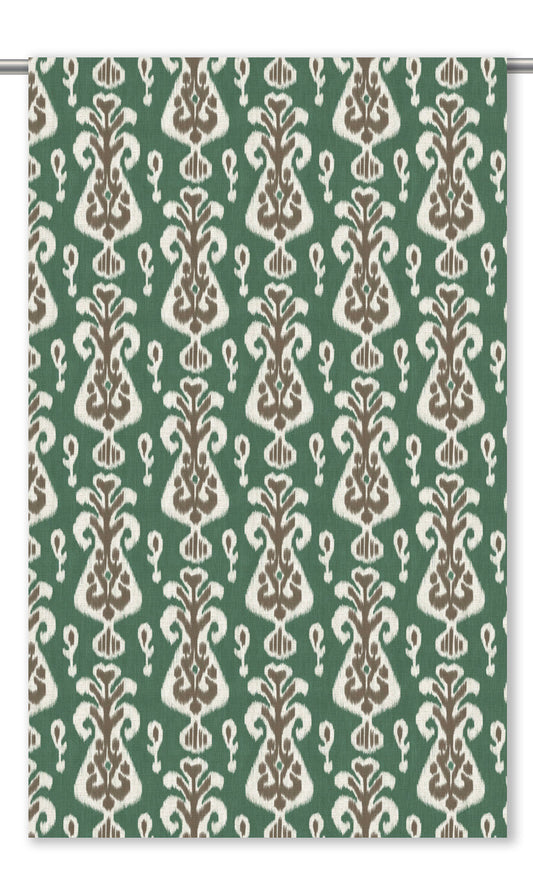 Ikat Floral Home Decor Fabric By the Yard (Forest Green/ Brown)