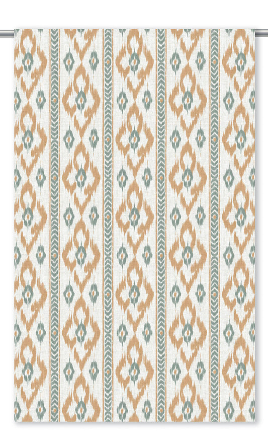 Ikat Geometric Home Decor Fabric Sample (Peach/ Duck Egg Blue)
