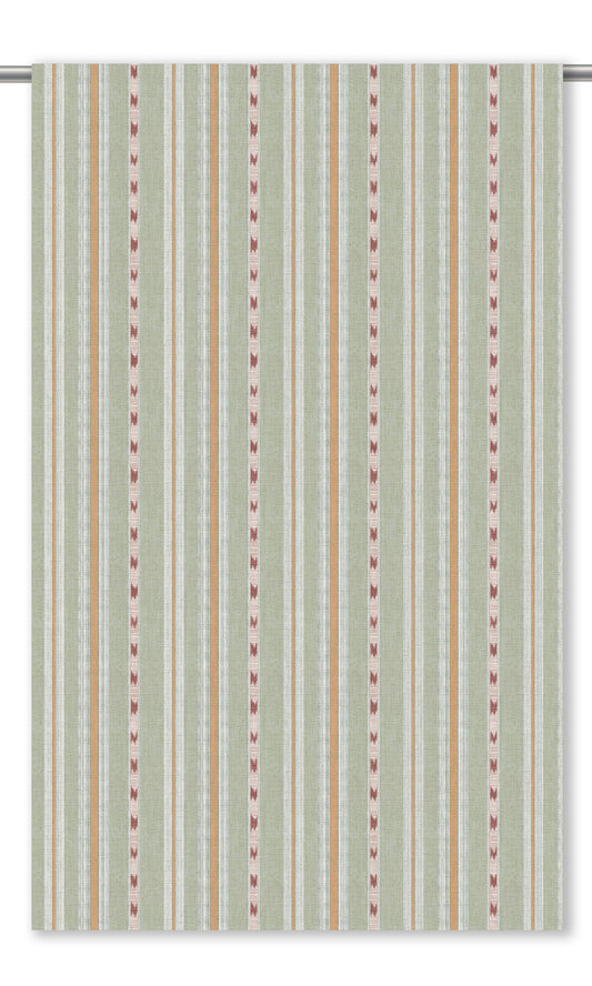 Striped Home Decor Fabric By the Yard (Soft Green/ Ochre/ Brick Red)