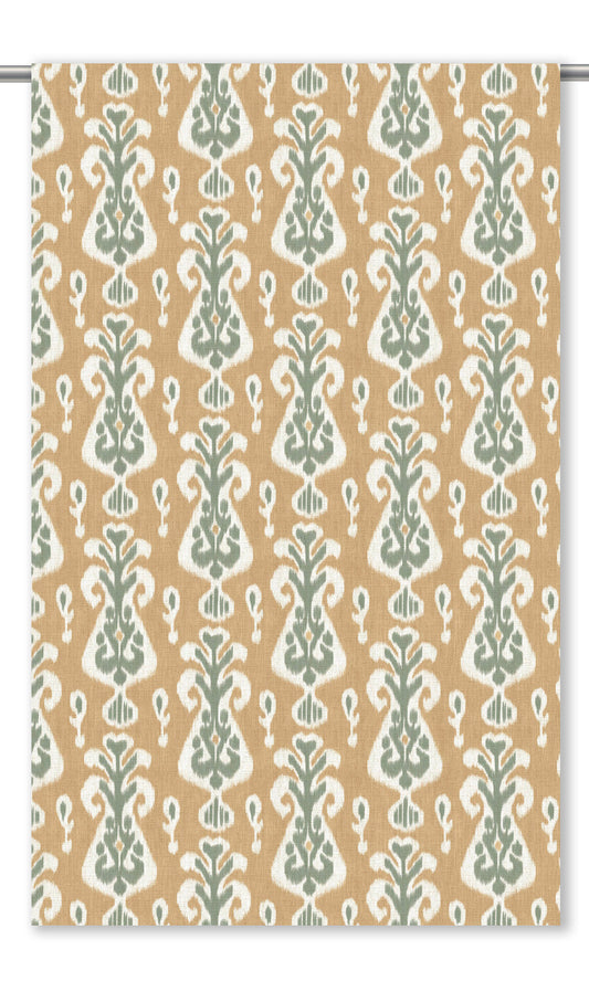 Ikat Floral Home Decor Fabric By the Yard (Peach-Orange/ Sage Green)
