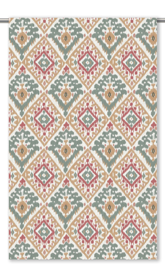Ikat Argyle Home Decor Fabric By the Yard (Gray-Green/ Peachy Beige/ Red)