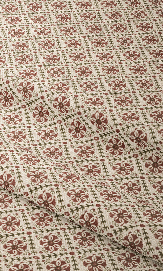 Floral Lattice Print Drapes (Burgundy Red/ White)