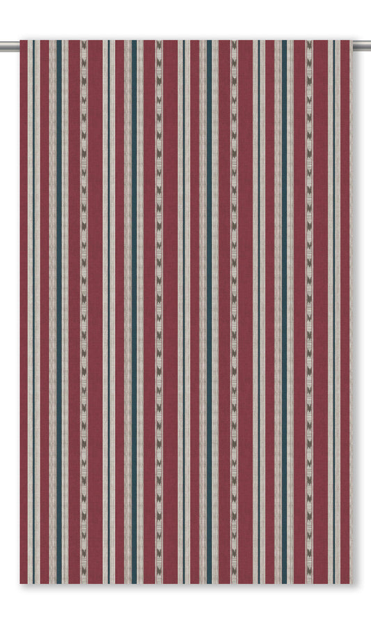 Striped Home Decor Fabric By the Yard (Brick Red/ Indigo Blue)