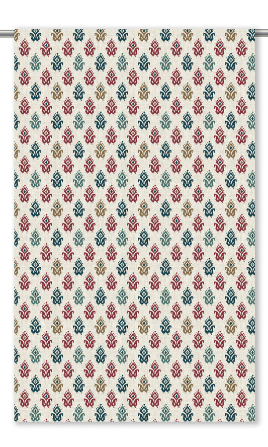 Ikat Paisley Block Print Home Decor Fabric By the Yard (Cream/ Maroon Red/ Indigo Blue)