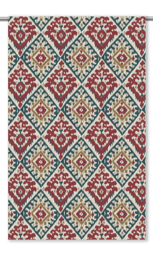 Ikat Argyle Home Decor Fabric By the Yard (Maroon Red/ Indigo Blue)