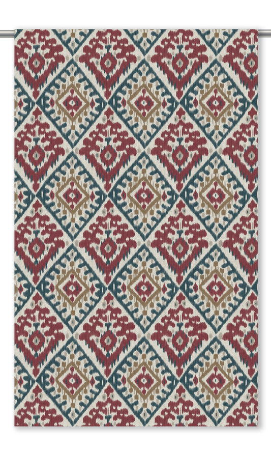 Ikat Argyle Home Decor Fabric By the Yard (Maroon Red/ Indigo Blue)