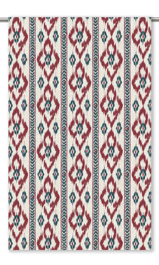 Ikat Geometric Window Curtains (Maroon Red/ Indigo Blue)