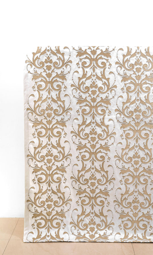Damask Home Decor Fabric Sample (Golden/ White)