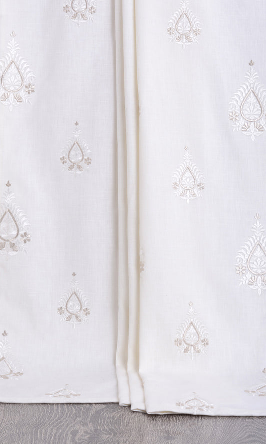 Embroidery Curtains (Pure White/ Pale Gray)
