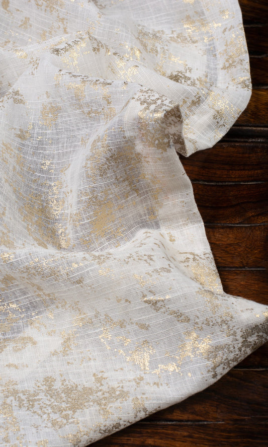 Textured Semi-Sheer Window Curtains (Cream/ Golden)