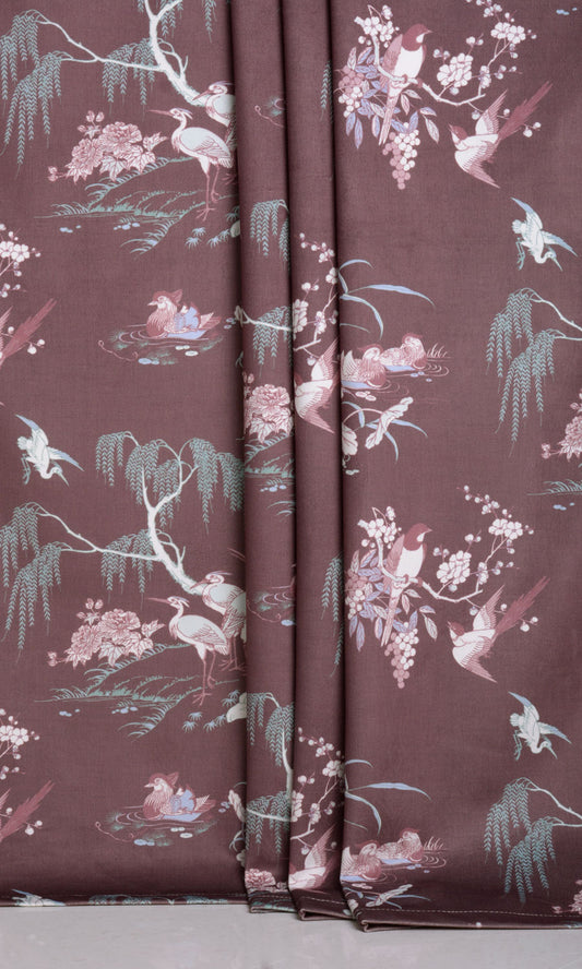 Chinoiserie Toile Velvet Roman Shades (Burgundy Red)