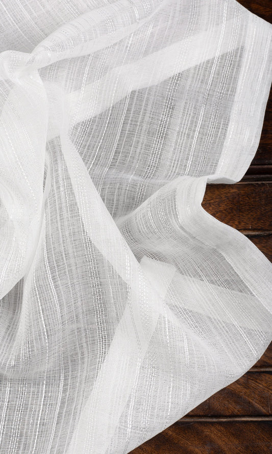 Textured Striped Sheer Window Curtains (White)
