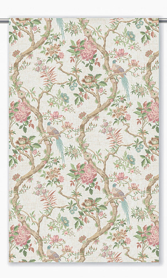 Chinoiserie/ French Floral Home Decor Fabric By the Yard (Warm White/ Blush Pink/ Green)