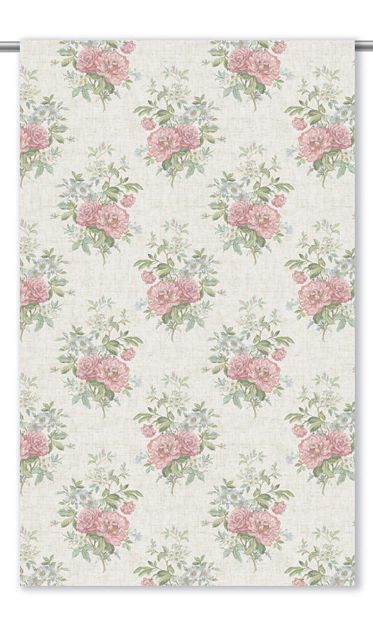 English Country Floral Curtain Panels (Warm White/ Blush Pink/ Green)