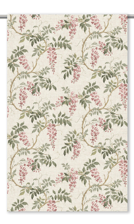 Floral Vine Print Window Curtains (Olive Green/ Dusty Pink)
