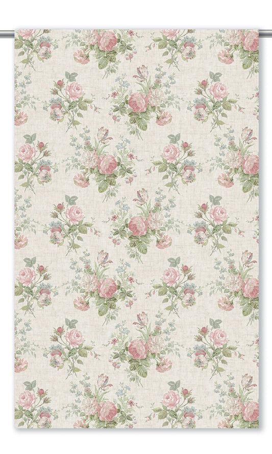 English Country Floral Home Decor Fabric By the Yard (Warm White/ Pastel Pink/ Green)