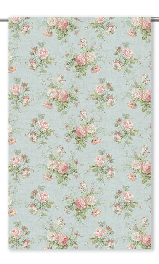 English Country Floral Home Decor Fabric Sample (Powder Blue/ Pastel Pink)