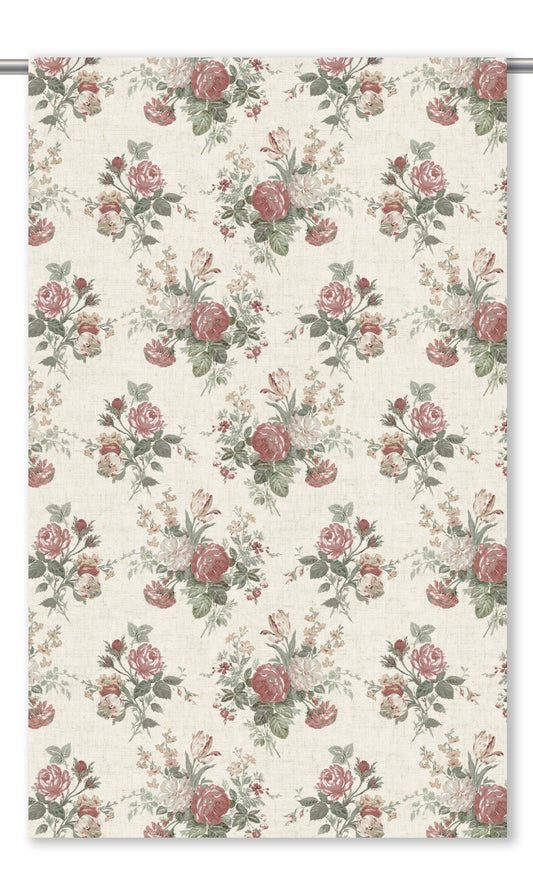 English Country Floral Home Decor Fabric Sample (Cream/ Maroon Red/ Green)