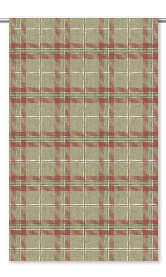 Windowpane Check/ Plaid Home Decor Fabric By the Yard (Olive Green/ Red)