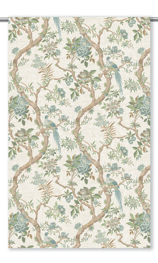 Chinoiserie/ French Floral Window Curtains (Powder Blue/ Soft Green)