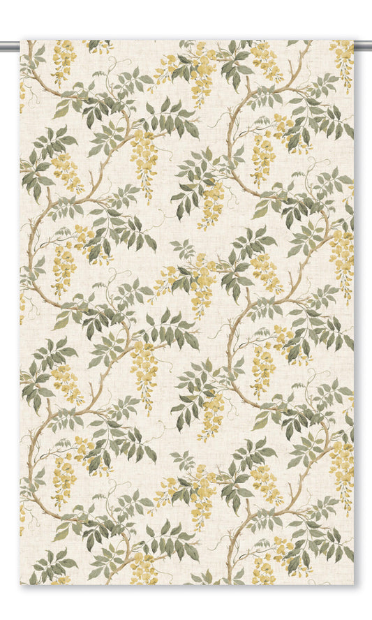 Floral Vine Print Home Decor Fabric By the Yard (Yellow/ Olive Green)