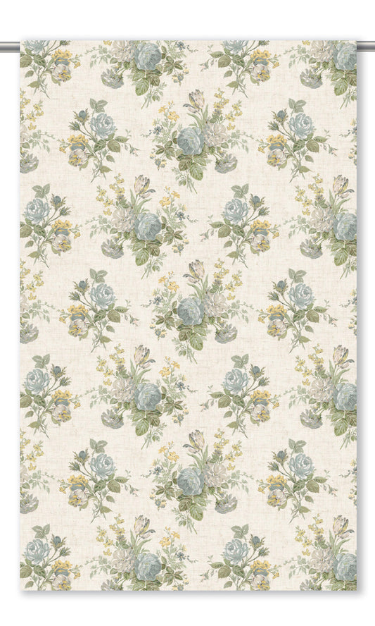 English Country Floral Drapes (Olive Green/ Stone Blue)
