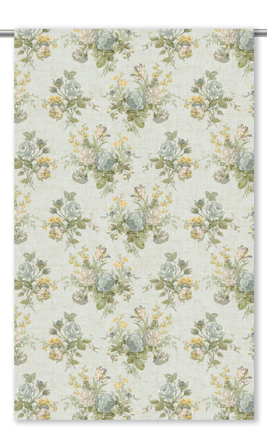 English Country Floral Window Curtains (Soft Blue/ Olive Green/ Corn Yellow)