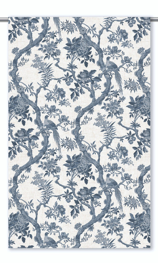 Toile/ Chinoiserie Floral Home Decor Fabric Sample (White/ Blue)