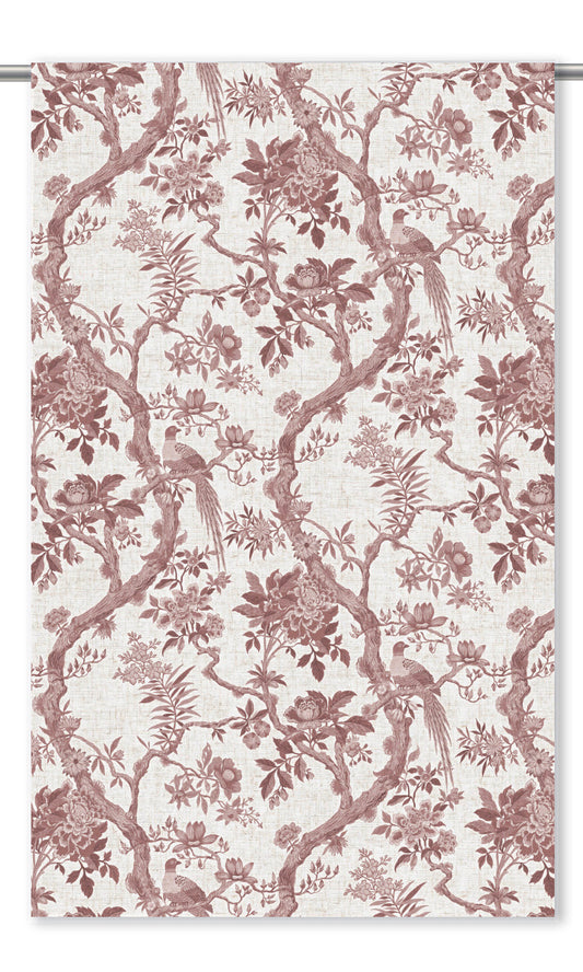 Toile/ Chinoiserie Floral Window Curtains (White/ Sepia Red)