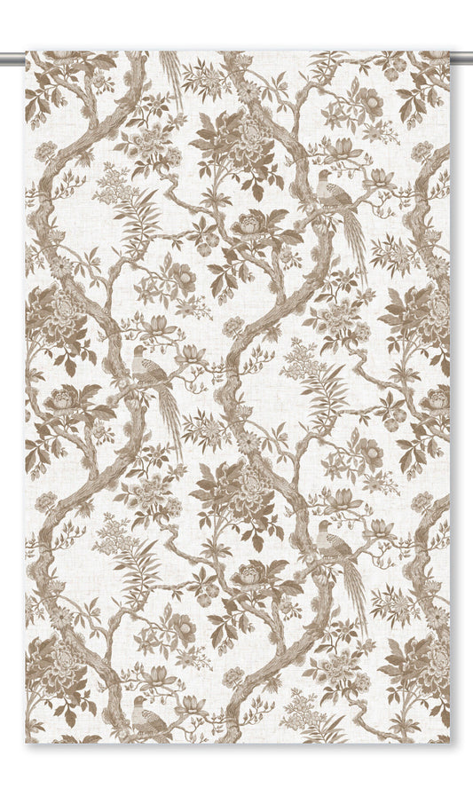 Toile/ Chinoiserie Floral Home Decor Fabric Sample (Warm White/ Taupe Brown)