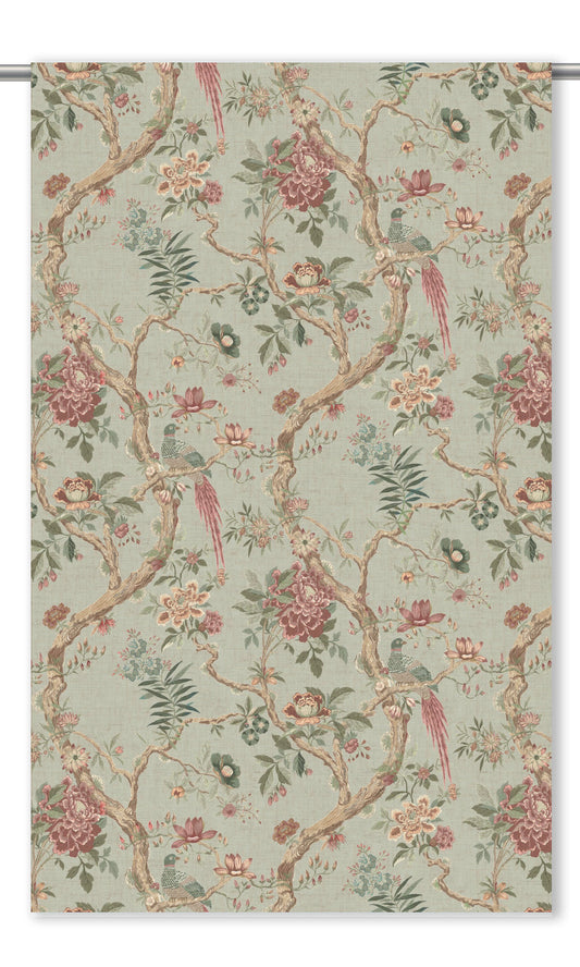 Chinoiserie/ French Floral Home Decor Fabric Sample (Sage Green/ Burgundy Red)