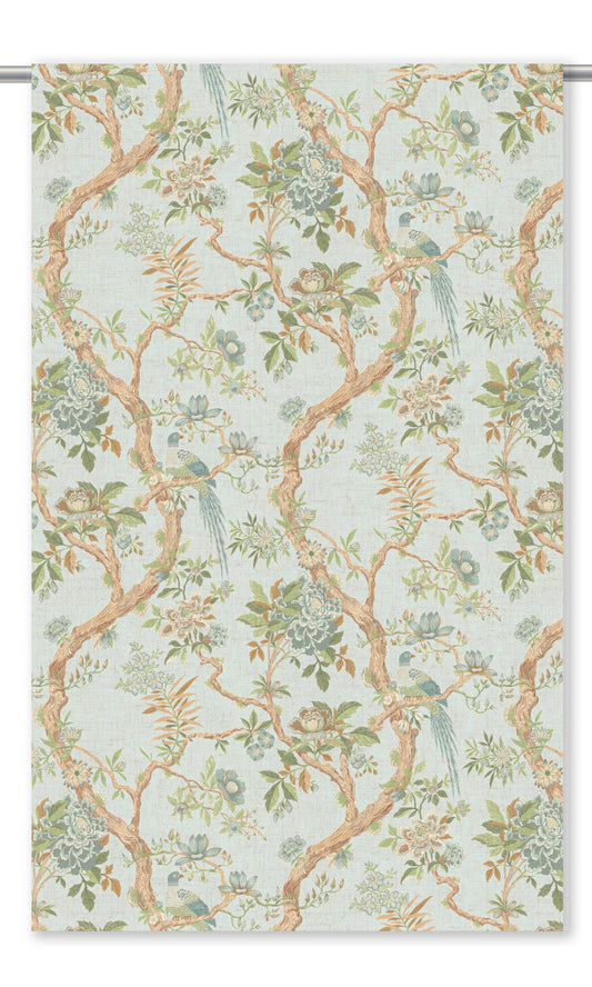 Chinoiserie/ French Floral Window Curtains (Duck Egg Blue/ Peach Brown)