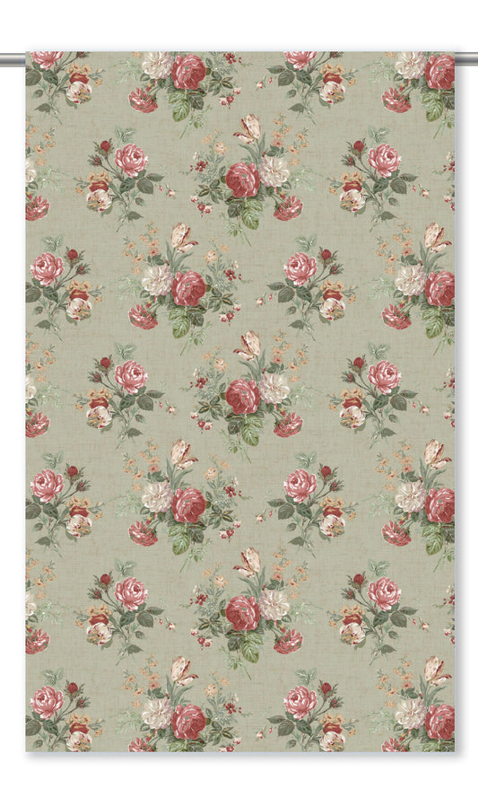 English Country Floral Window Curtains (Sage Green/ Carmine Red)