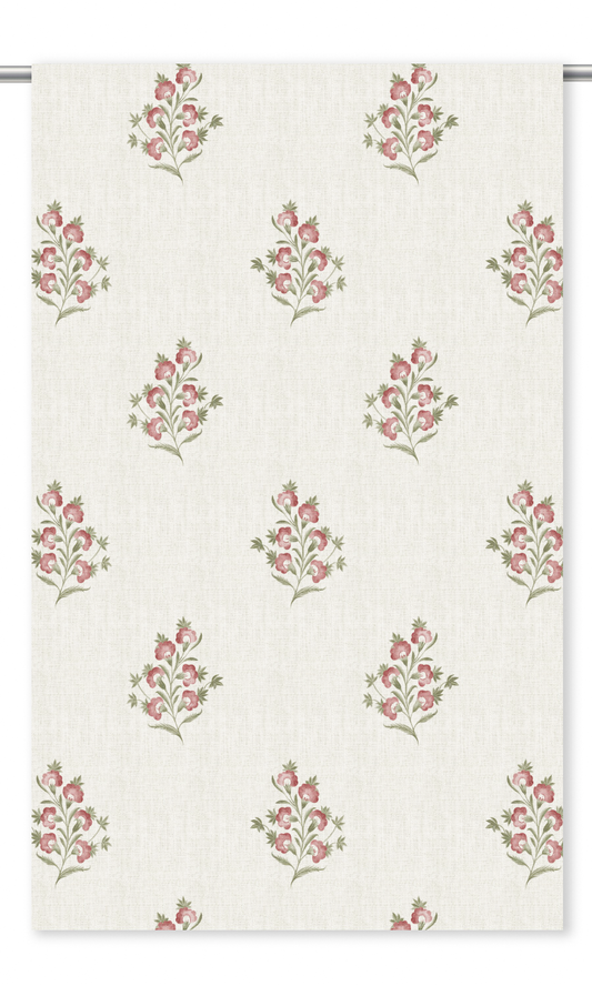 Floral Window Curtains (Off-White/ Soft Red/ Pink)