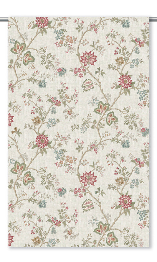 Chinoiserie Floral Home Decor Fabric Sample (Cream/ Red/ Olive Green)
