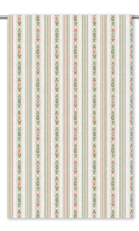 Ikat Striped Home Decor Fabric Sample (Off-White/ Soft Green/ Pink)