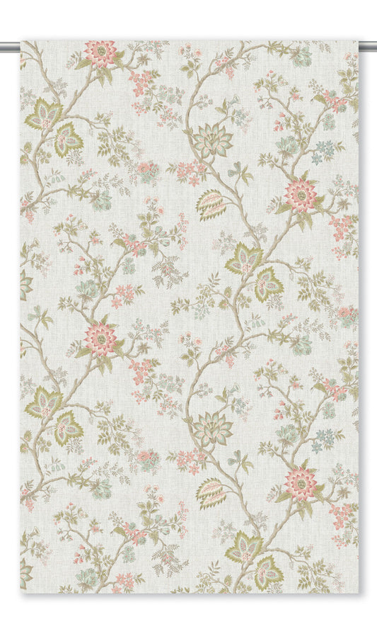 Chinoiserie Floral Home Decor Fabric Sample (Cream/Soft Pink/ Sage Green)